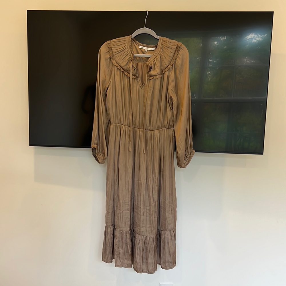Brown Long Sleeve Dress with Cinched Waist